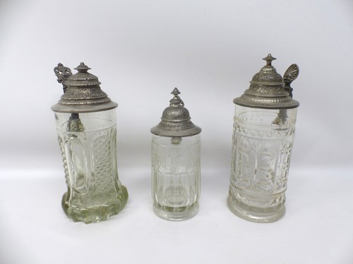 Alter glas bierkrug mit - 3x,