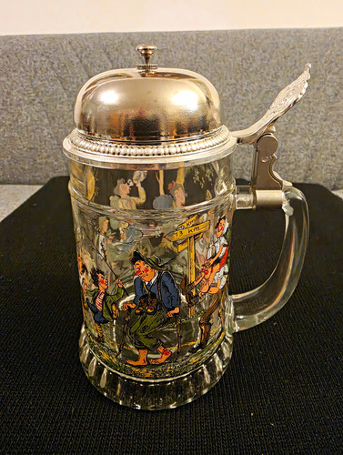 Glas bierkrug mit zinndeckel - glas-bierkrug,