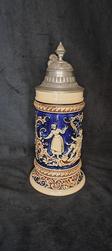 Alter bierkrug mit - mit, zinndeckel