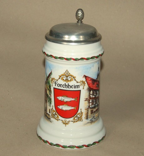 Porzellan bierkrug zinndeckel - bierkrug,