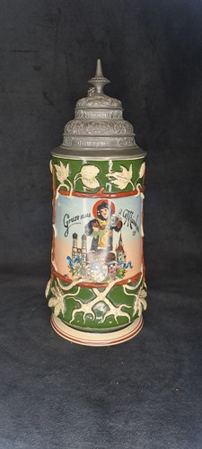 Alter bierkrug mit - bierkrug, zinndeckel