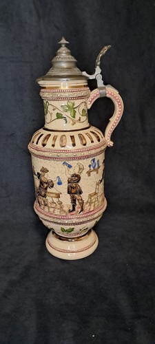 Alter bierkrug mit zinndeckel - bierkrug,